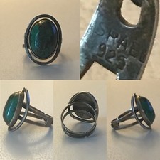 STERLING SILVER VINTAGE ISRAEC TURQUOISE MODERNIST RING SIZE 6