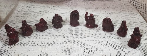 SET MIT 9 2" Glücklicher Buddha und Elefant Statue Figuren kastanienbraunes Harz Feng Shui - Bild 5 von 8