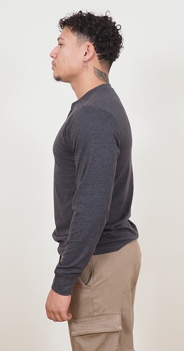 Mens Long Sleeve Cotton T-Shirt Regular Fit Crew Neck or Henley Top Lounge Work - Picture 61 of 72
