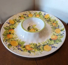 CERTIFIED INTERNATIONAL SUSAN WRIGHT MELAMINE CHIP AND DIP TRAY LEMON MOTIF 14"