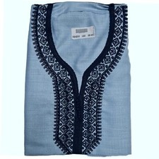 Moroccan Cotton Blend Light Blue 3-Quarter Sleeve Thobe Jubba Kandora Dishdasha