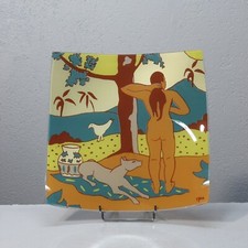 Grande coupe à fruits en verre décor scène de nu Yves Blayo France 1990s