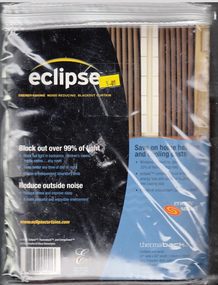 Eclipse Blackout Energy Saving Curtain Panels 42Wx63L Brown Noise Reducing  NEW - Image 2 of 2