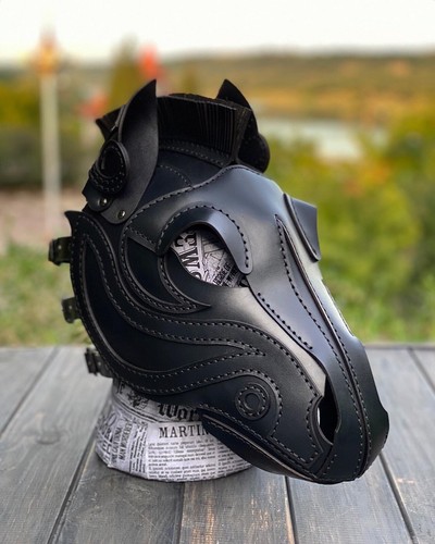 Horse leather mask Leather Pony Hood Pony play - Picture 4 of 12