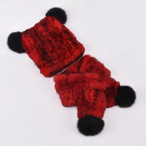 Winter New Children's Fur Hats Scarf Real Rex Rabbit Fur Cap Winter Headwear - Picture 5 of 25