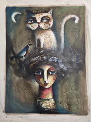 Acrylic On Canvas painting  By Carlos Cesar cuban art 31x24  In T Soy Blanco.