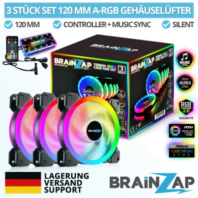 3 BRAINZAP 120mm LED A-RGB Case Fan Gehäuse Lüfter Aura Asus Asrock MSI Coolmoon