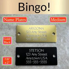 Custom Engraved Tags Personalized NAME PLATE ID Tags Black Gold Nameplate MEDIUM