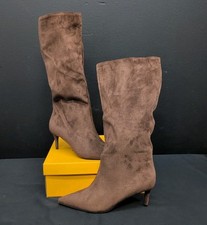 Women s Knee High Boots Pointed Toe Kitten Heel Tall Boots US 10M Brown Suede