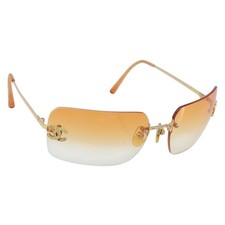 CHANEL COCO Mark Sunglasses metal Orange CC Auth ARZ262