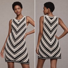 Gap Crochet Sweater Dress Medium Black White Chevron Sleeveless NWT Mini Cotton