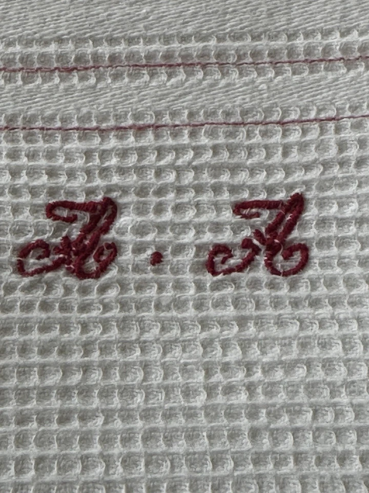 Linge ancien Serviette toilette nid d'abeille coton blanc liteaux et franges  - Photo 3/4