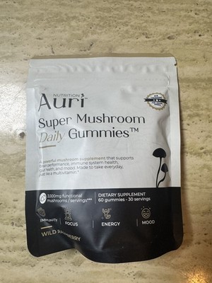 Auri Nutrition Super Mushroom Daily Gummies Wild Raspberry 60 Ct Vegan 