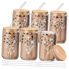 Pcs Wildflower Glass Cups with Lids and Straws Back to School Teacher 6 Classic