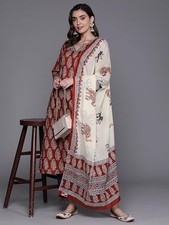 Women's Pure Cotton Printed Straight Kurta  Pant With Dupatta Set