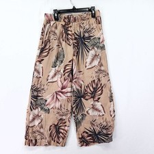 Elie Tahari 100 Linen Cropped Wide Leg Pants Size Small Tropical Beige