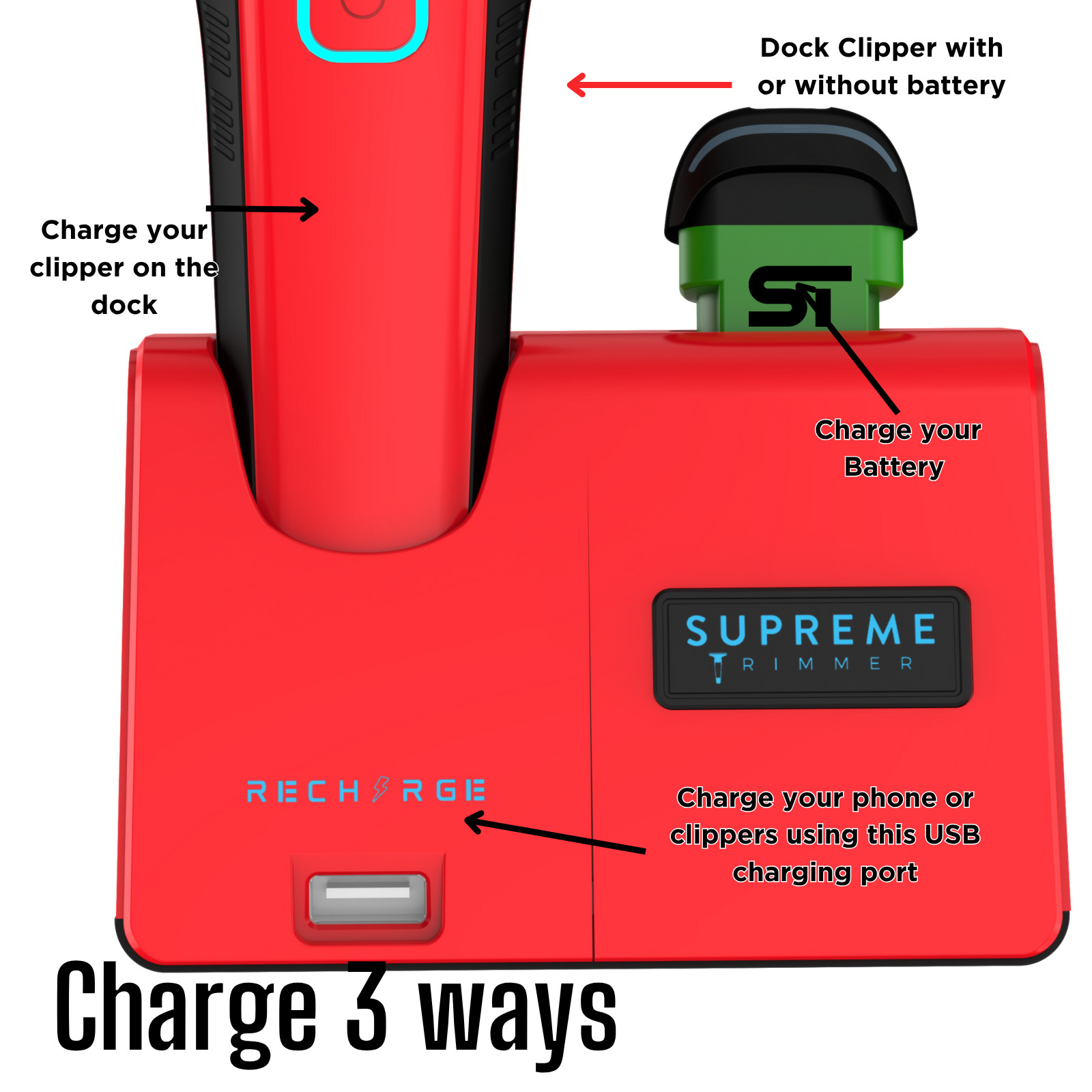 Supreme Trimmer 2-in-1 RECHARGE Hair Clipper & Trimmer Combo | STB775 Red