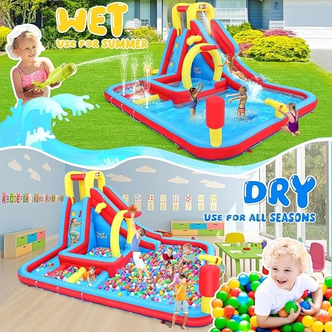 13.2x10Ft 13-in-1 Bounce House Obstacle Course Waterslides, Summer Fun w/Blower$