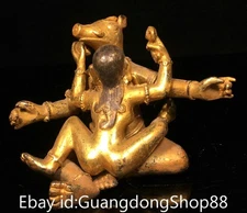 5.2" Old Tibetan Copper Gold Carving devas of pleasure Pig Happy Buddha Statue