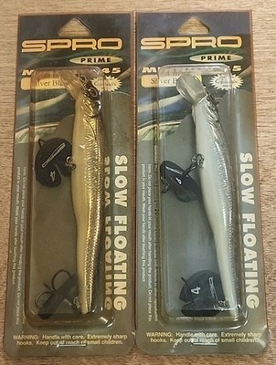 Lot Of 2. Spro Prime 45  Slow Floating Minnow. Silver Black. 4 1/2'', 5/8oz.