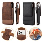 Universal Phone Holster Leather&Oxford Pouch W/Belt Clip Phone Holster Belt Case