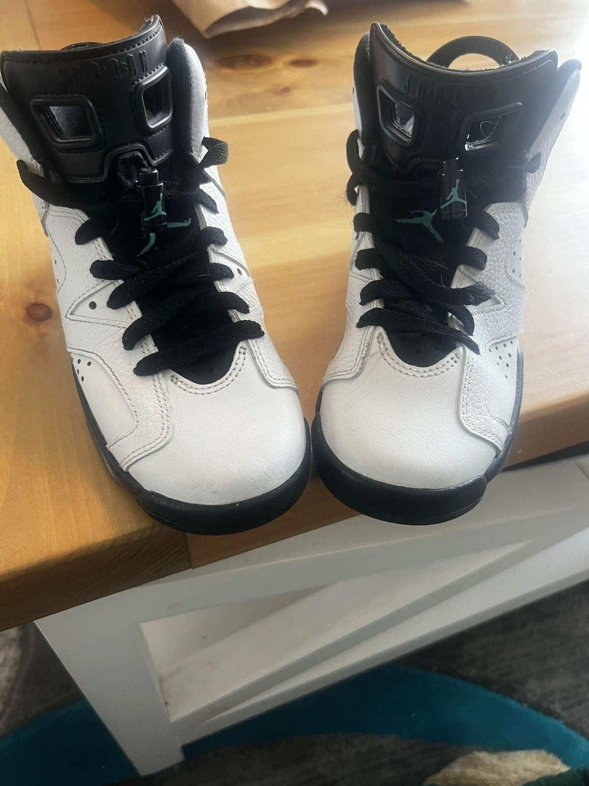 JORDAN RETRO 6 JADE 384665 122 YOUTH 4Y SCARPE DA BASKET SNEAKERS BIANCHE USATE