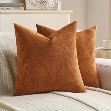 Pack of 2 Velvet Throw Pillow Covers 18x18 Inch Soft Embossed Leaf-Relief Tex...