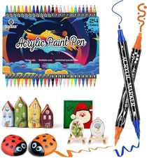 24 1 Count (Pack of 24), B-24 Colors Dual-Tip Acrylic Paint Markers Set 