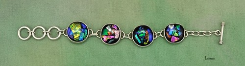 Terrific Sterling Silver Colorful Glass Bubble Toggle Bracelet