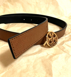 Tory Burch Reversible Brown Black Leather Women Belt Gold Logo Buckle