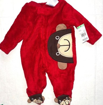 LITTLE WONDERS fleece sleeper red/brown MONKEY motif size NEWBORN