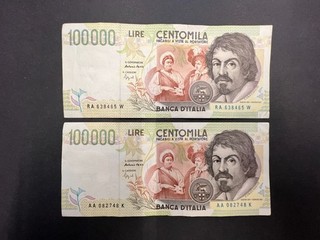 Italy 100 000 Lire Vintage Banknote Set (2) LOT: 0111 036
