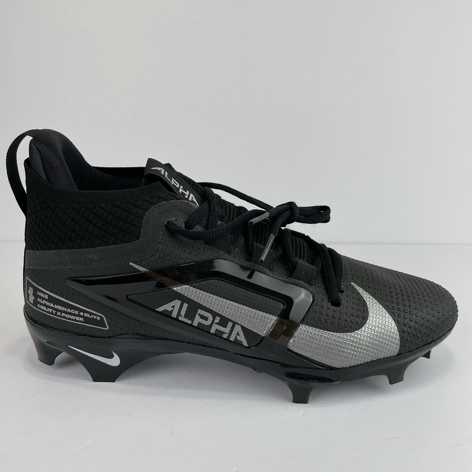 Nike Alpha Elite 4 Menace Football Cleats Black Silver FD7036-002 Men's Size 8