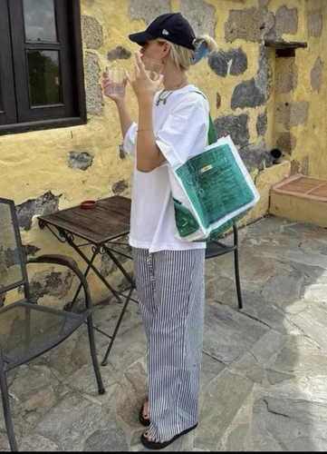 Recycled Reusable Grocery Tote, Birkin Bag GREEN - Picture 4 of 6