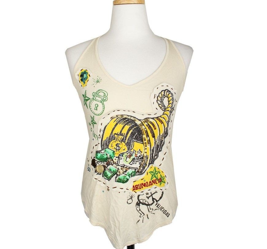 Other Brand Miss Sixty Ivory Applique Sleeveless Top S 26807358