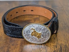 3D Black Genuine Leather Western Belt - Bronco Buckle - Size 26