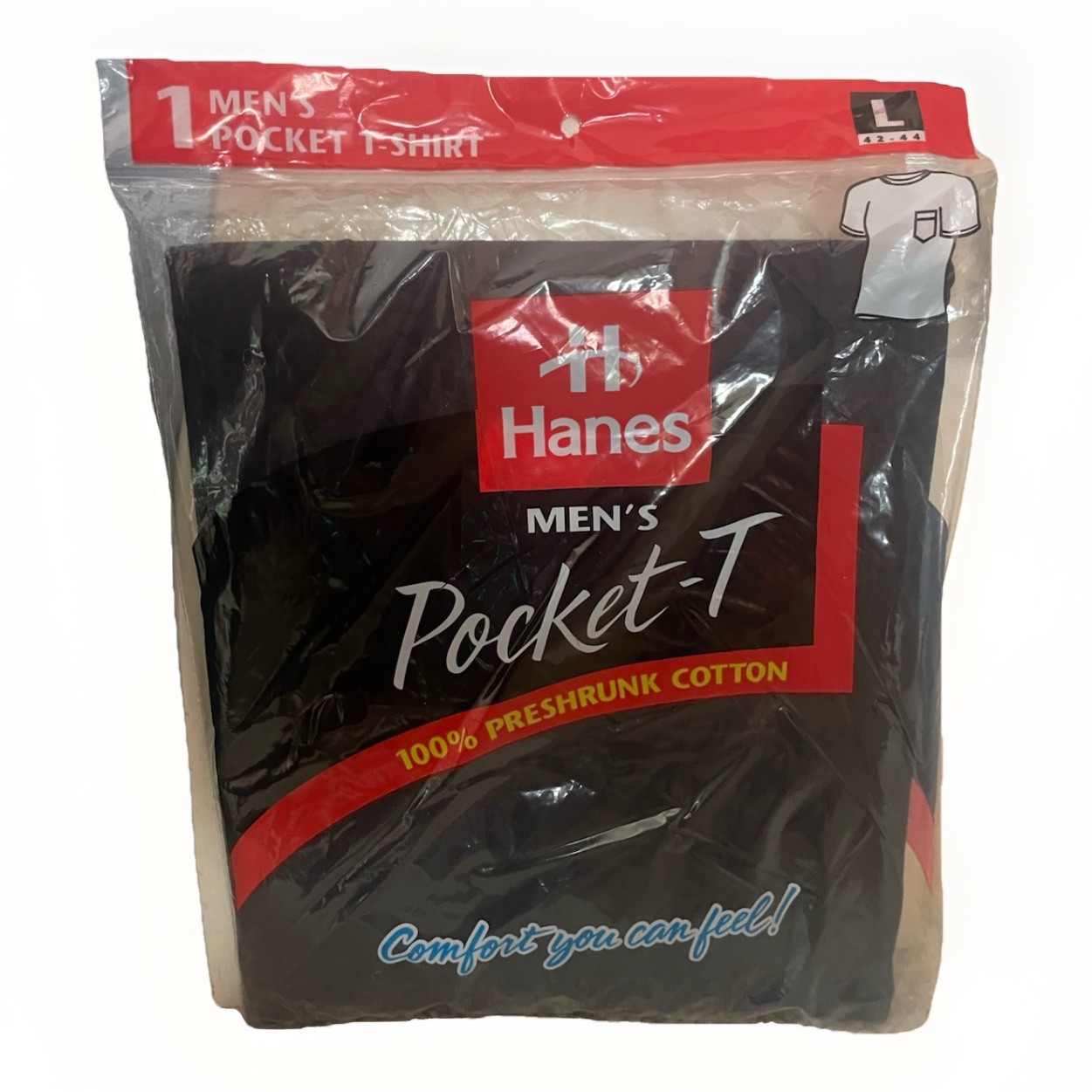 Vintage 1997 Hanes Pocket T Shirt Black Size L 42-44 NOS