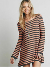 Free People Striped Swing Dress Womens XSmall Long Sleeve Boucle Knit New