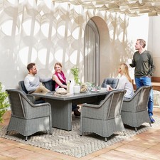 6 Seater Round PE Rattan Dining Set with Cushions, Garden Furniture Set