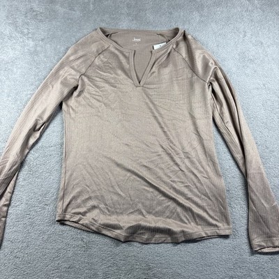 Jenni Intimates Women's Brown Long Sleeve Ribbed V Neck Pajama Top Size L New