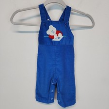 Vintage Health-tex Infant Cord Bib Overalls Size 6 Mos Blue Snap Legs Bear 70s