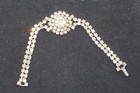 Vintage Rhinestone Bracelet Silver Two Strand Large Central Stone Prong Set  — photo 1