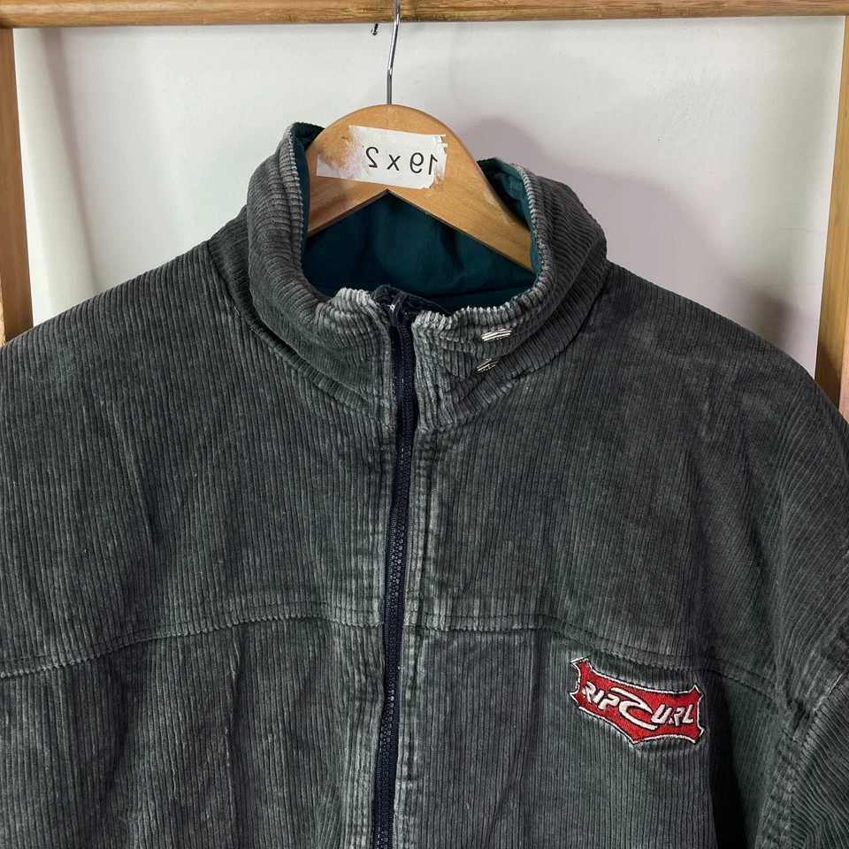 Vintage Rip Curl Reversible Corduroy Jacket Mens Medium Grey Green Surf 90s - Image 4 of 4