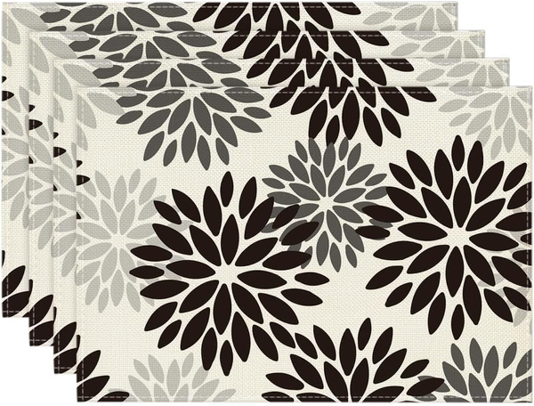 Blumen Schwarz Dahlien Halloween Platzsets 4Er Set, Herbst 30X45Cm Urlaub Tischs-image