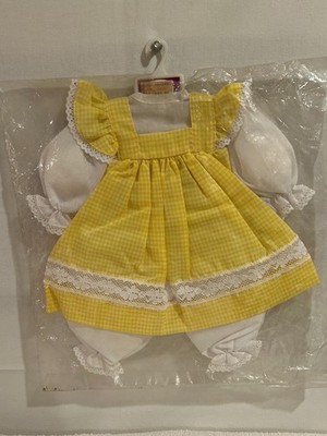 Vintage Doll Fashions by Pauline New Yellow Gingham Dress w/ Lace Pantaloons 