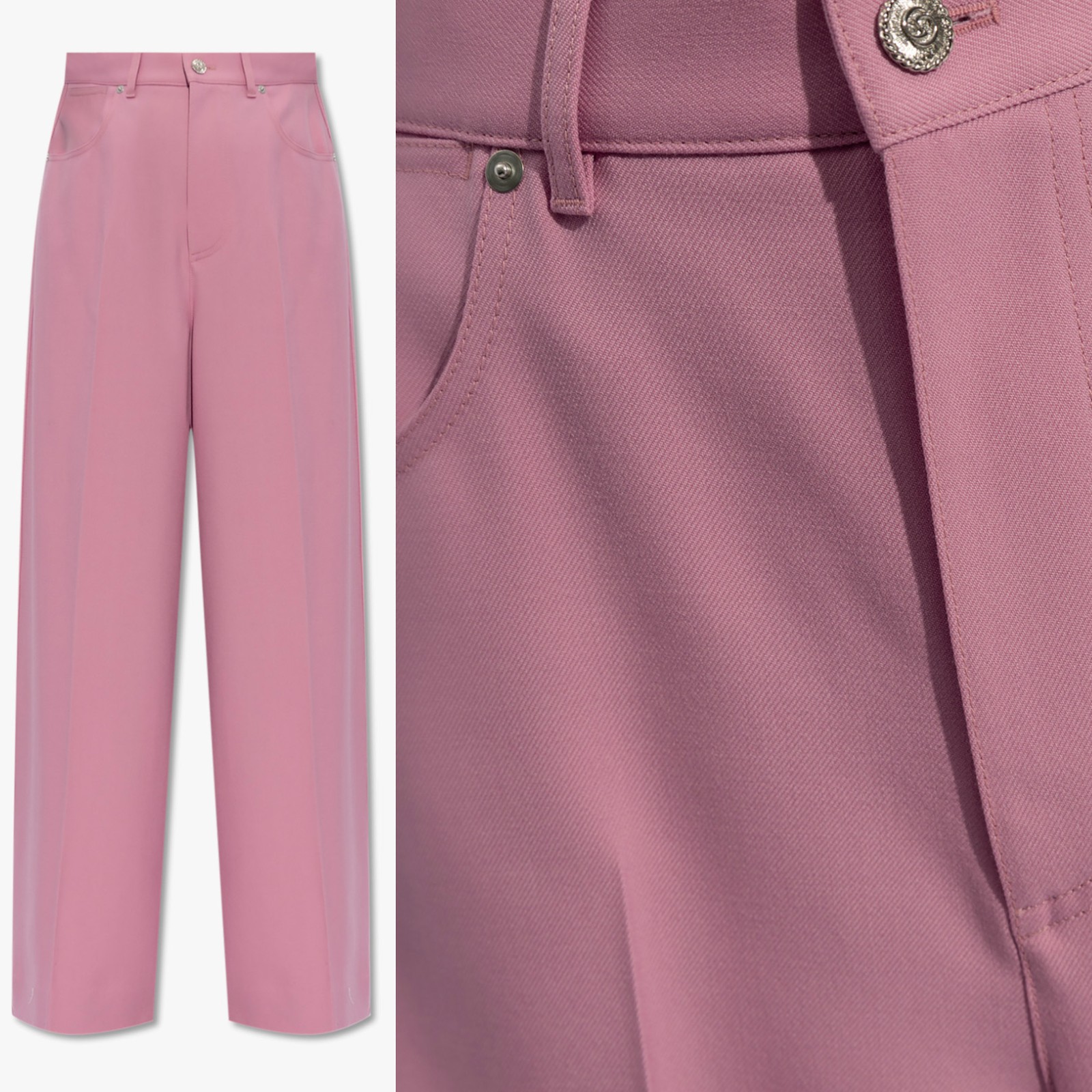 GUCCI PANTS WIDE FIT PINK WOOL PLEAT FRONT TROUSERS w LOGO BUTTON $1,600 38 2 thumbnail 20