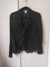 Women's Sheer Sequined Ruffled Top Size S Whimsigoth Dark Fairy Dark Romantic