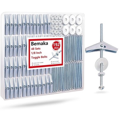 192Pcs 1/8 Inch Heavy Duty Toggle Bolts Expandable Drywall Anchors Screw Kit