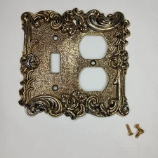 American Tack & Hardware 60s Vintage MCM Brass Metal Light Outlet Switch Plate 