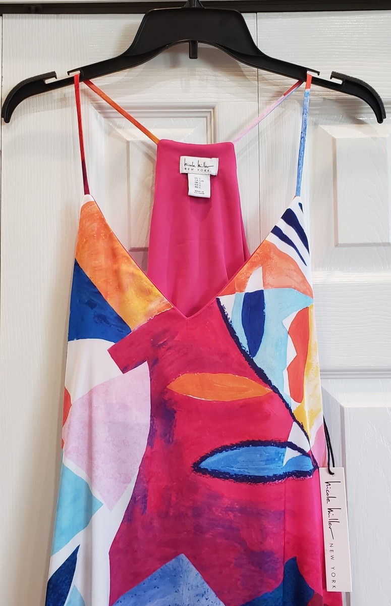 Nicole Miller Maxi Dress Abstract Charmuse Size Large 12-14